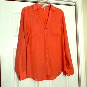 Express Portofino Long sleeve sheer Shirt Coral